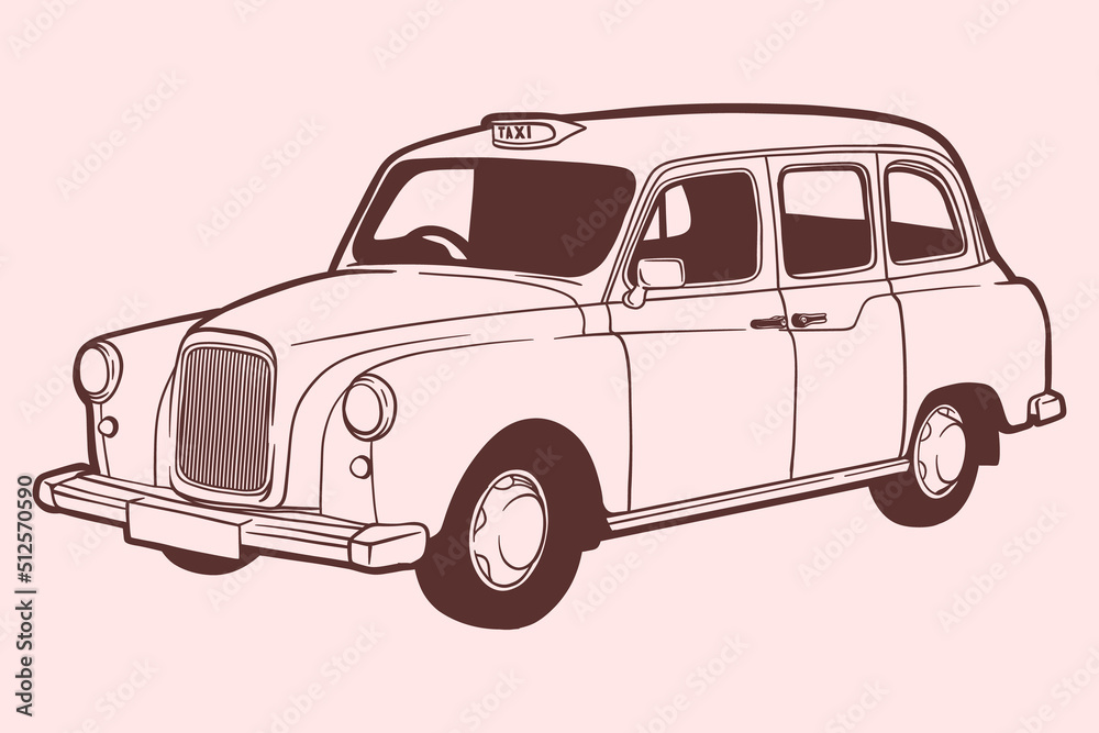 Classic london taxi car vector illustration - Out line