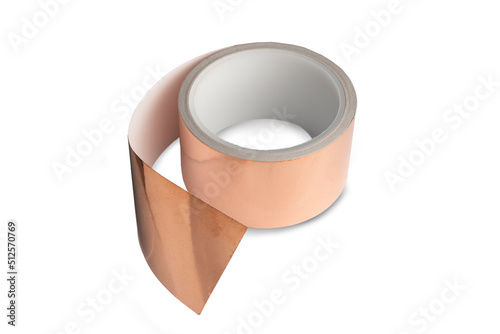 Roll of copper foil tape isolated on white background