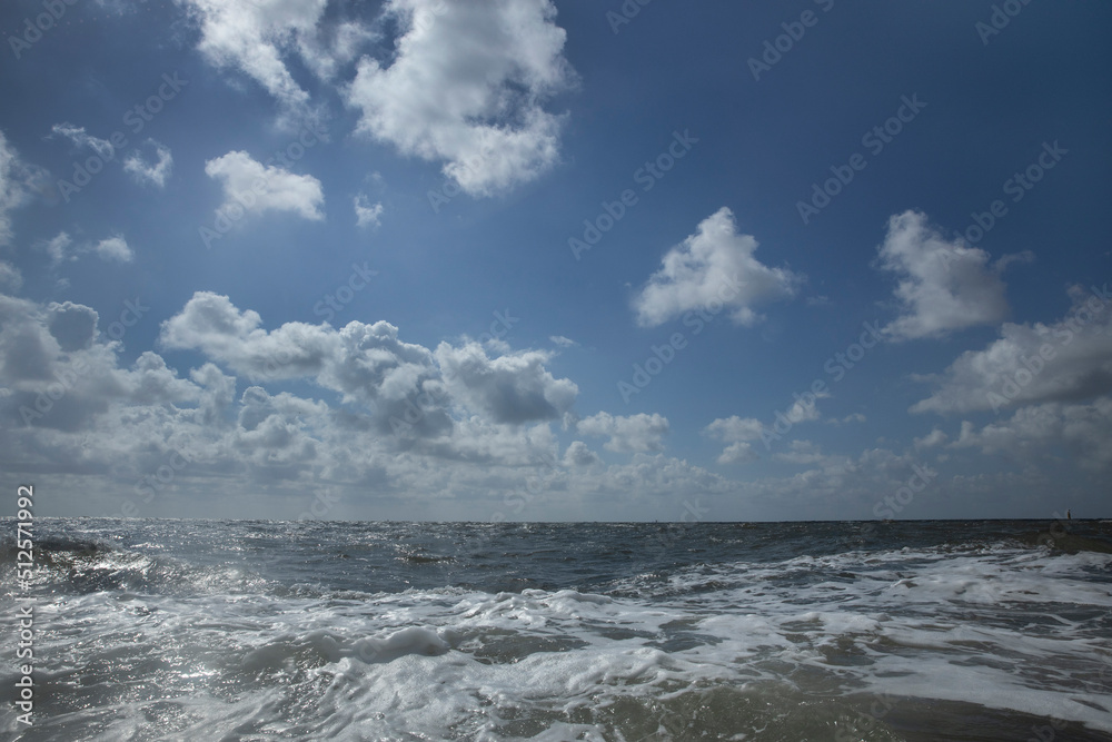 Sea, Waves. Clouds. Sky. Schiermonnikoog waddeneiland. Netherlands. Waddenzee. Coast