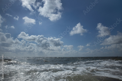 Sea, Waves. Clouds. Sky. Schiermonnikoog waddeneiland. Netherlands. Waddenzee. Coast