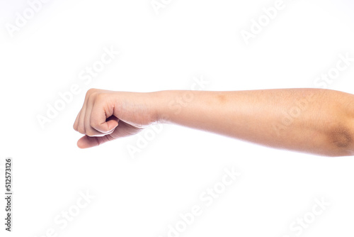 Fist, child hand isolated on white