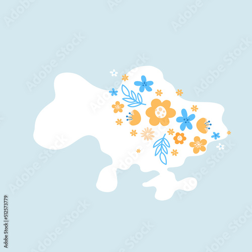 Vector map of Ukraine with flowers on blue background. Stop War concept vector illustration. love Ukrainian illustration. Save Ukraine from Russia