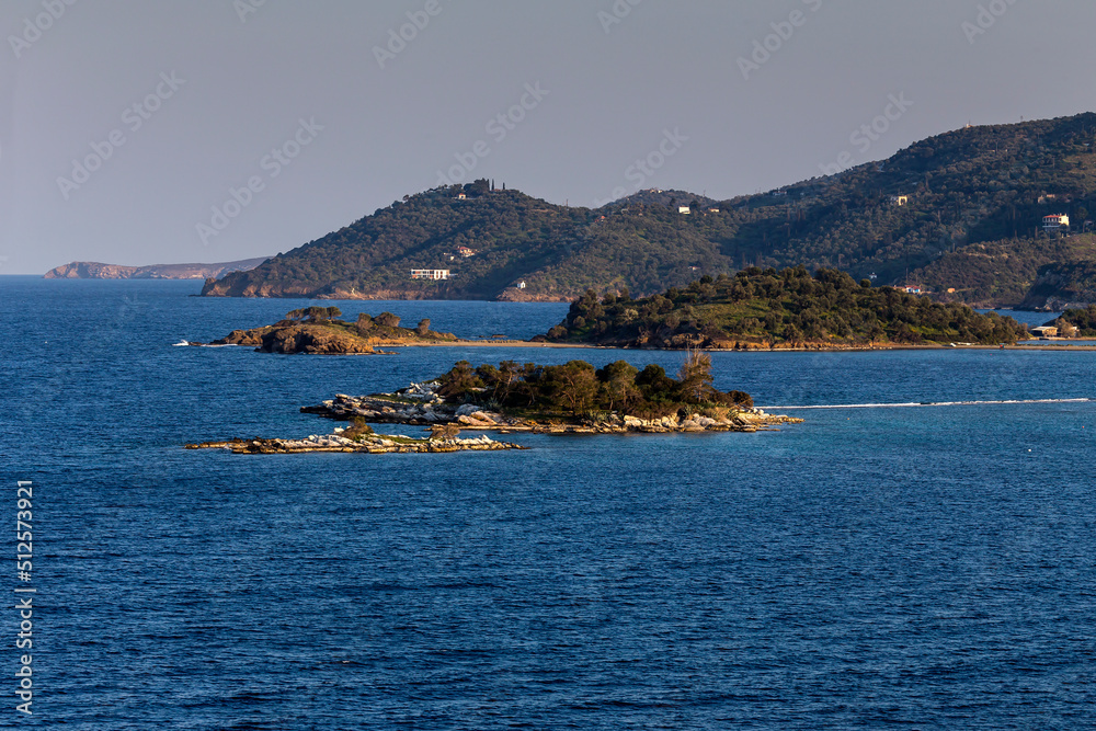 View of the sea, small islets and mountains (Peloponnese, Greece)
