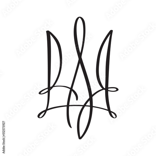 Vector National ukrainian symbol Trident icon. Hand drawn calligraphy Coat of Arms of Ukraine State emblem black color illustration flat style image