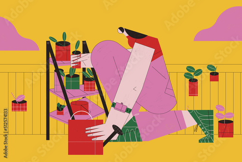 An adult woman practices horticultural and Gardening therapy hobby and love entertainment.