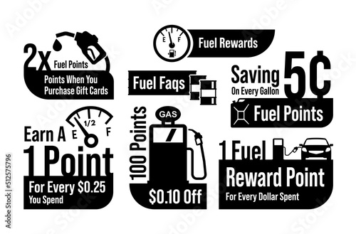 Fuel rewards savings points monochrome badge collection vector illustration