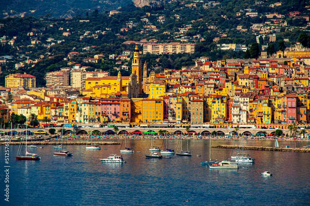 Panoramic view of the colorful old town of Menton, France ,Provence-Alpes-Cote d'Azur