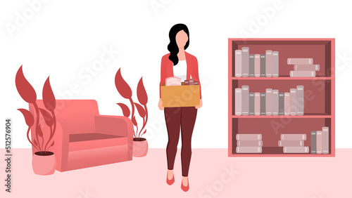 women with office stuff flat character vector illustration on office interior background.