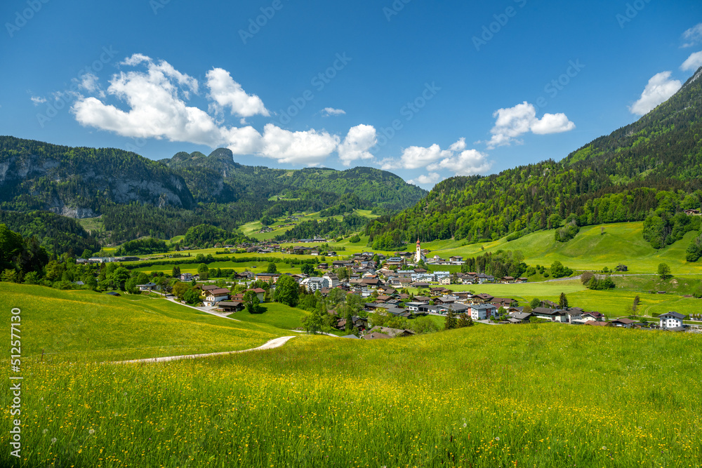 Naklejka premium Idyllic village of Unken in summer, Pinzgau, Salzburger Land, Austria, Europe