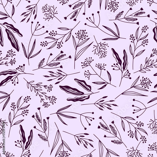 Seamless spring pattern with flowers in line art style.