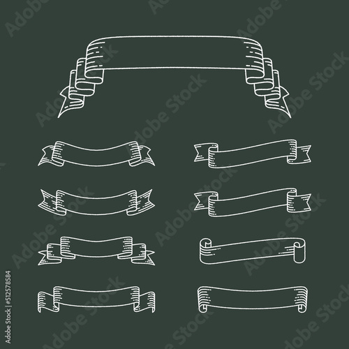 手書き風の白い線のリボンフレームセット