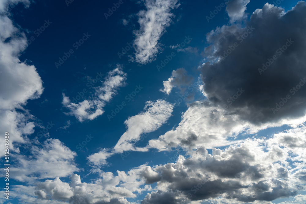 Landscape view of fluffy clouds in the blue sky