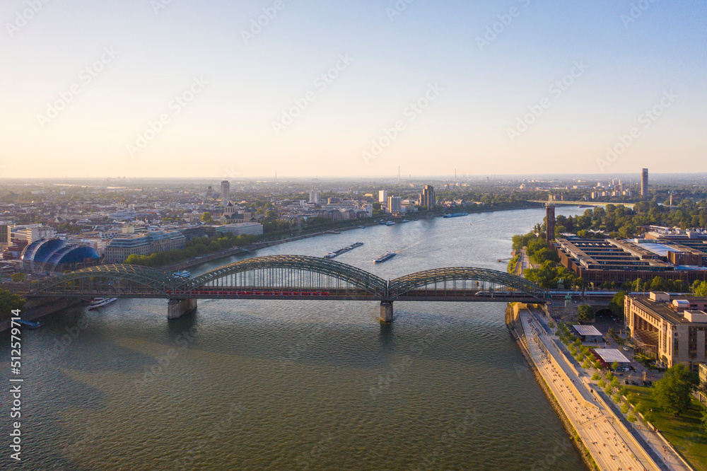 View of the Rhine river in Cologne by sunset
