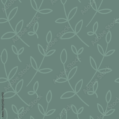 hand drawn branches with leaves seamless pattern botanical green background. © MariaTem