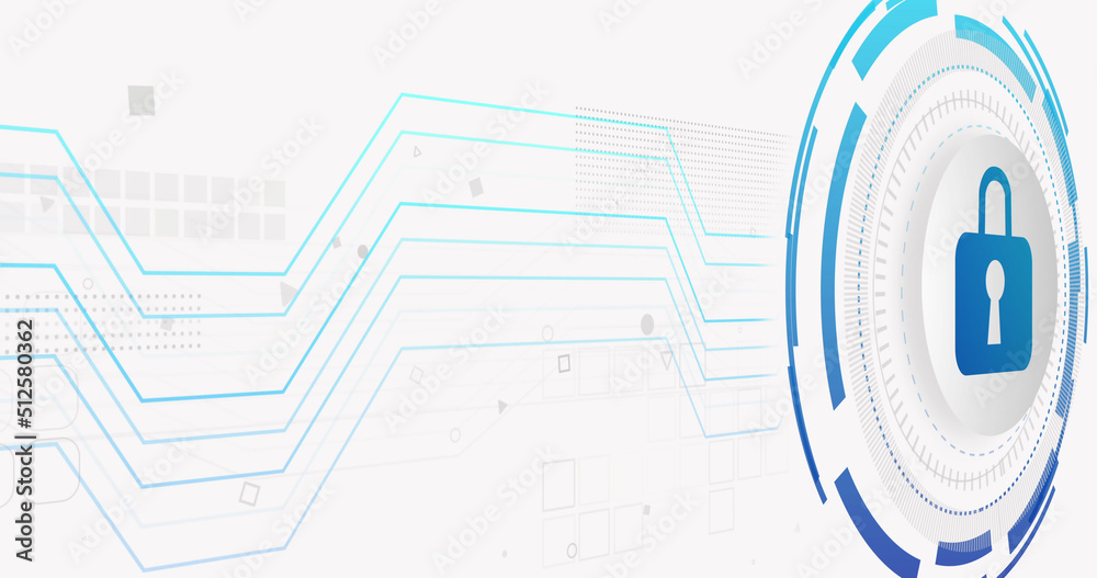 Obraz premium Image of network of connections and padlock on white background