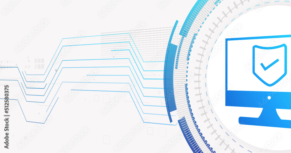 Image of network of connections and computer with shield on white background Image of network of connections and computer with shield on white background
