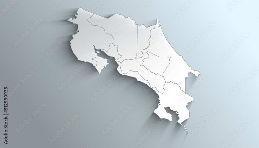 Modern White Map of Costa Rica with Provinces with Counties With Shadow