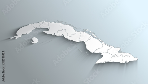 Modern White Map of Cuba with Provinces with Counties With Shadow