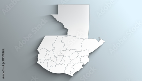 Modern White Map of Guatemala with Departments with Counties With Shadow photo