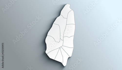 Modern White Map of Saint Lucia with Quarters with Counties With Shadow photo