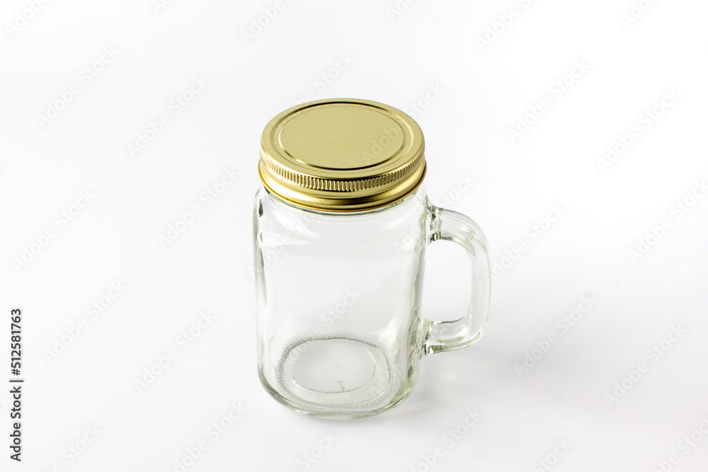 Transparent empty smoothy juice container or juice glass on white background Transparent empty smoothy juice container or juice glass on white background