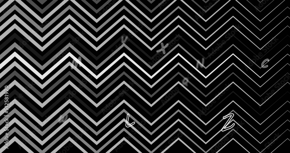 Image of shapes and letters on black background Image of shapes and letters on black background