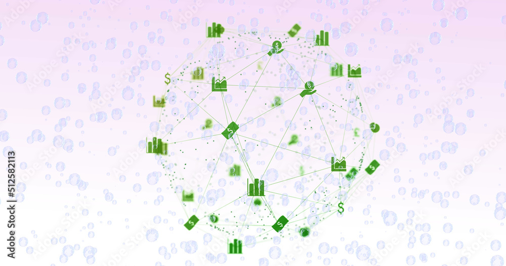 Image of network of connections with icons on white background Image of network of connections with icons on white background