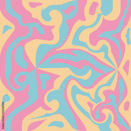 1970 Wavy Swirl Seamless Pattern in Orange and Pink Colors. Seventies Style  Groovy Background  Wallpaper