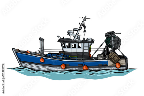  Fishing boat side view - vector illustration