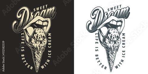 Ice cream element vintage monochrome