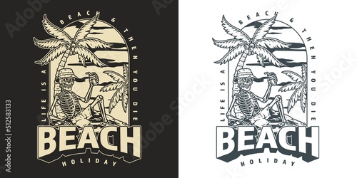 Beach rest vintage poster monochrome