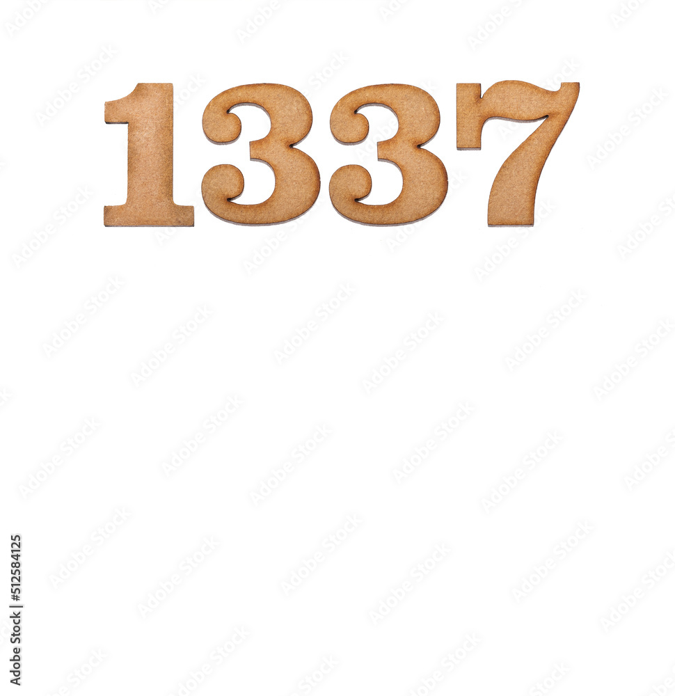 Number 1337 - Piece of wood isolated on white background