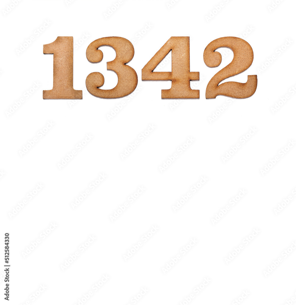Number 1342 in wood, isolated on white background Number 1342 in wood, isolated on white background