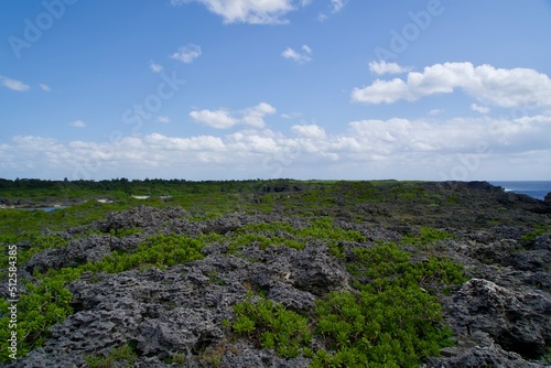 The vast rocky landscape and small bays of Irabu Island