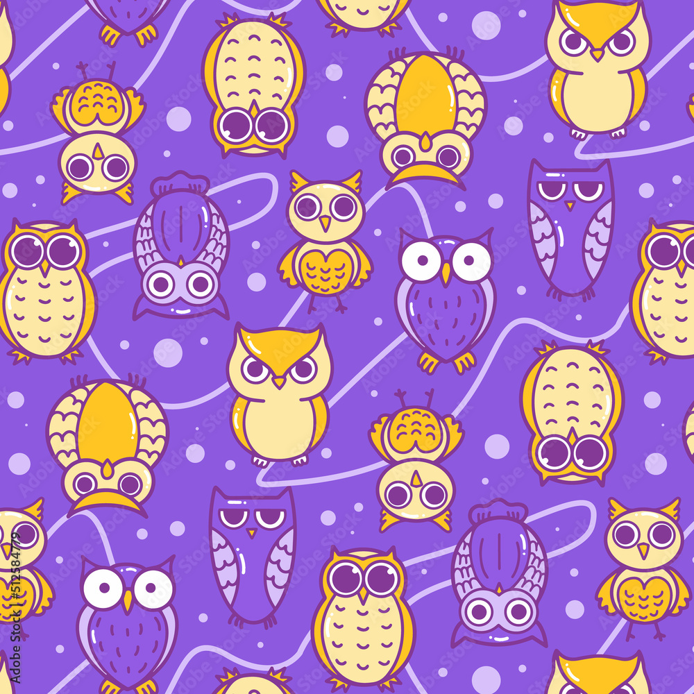 Fototapeta premium Cute Owl Cartoon Pattern Background