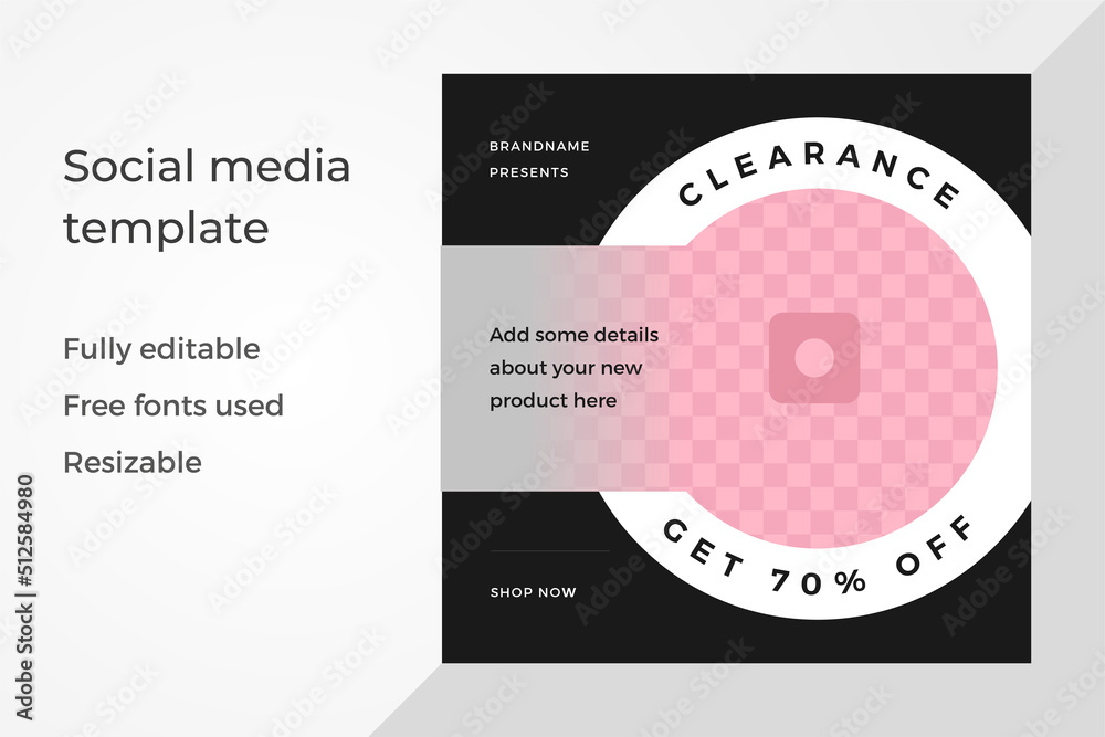 Naklejka premium Black white circle shopping sale discount fashion business retail social media post template vector