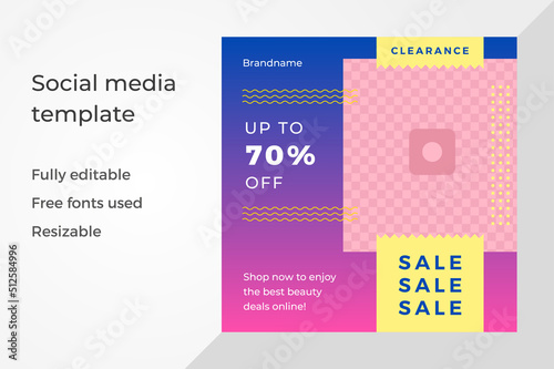 Sale discount squared geometric web announcement with copy space social media post template vector