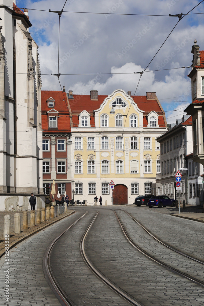 Fototapeta premium Old paved street in the center of Augsburg, Germany