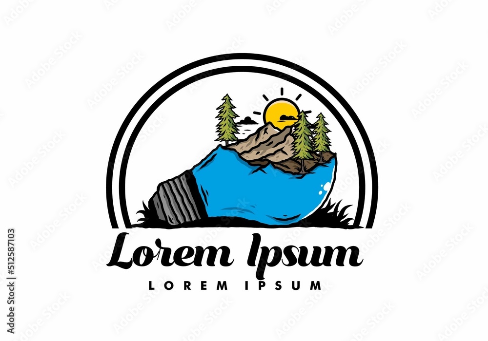 Fototapeta premium Mountain landscape on bulb lamp illustration