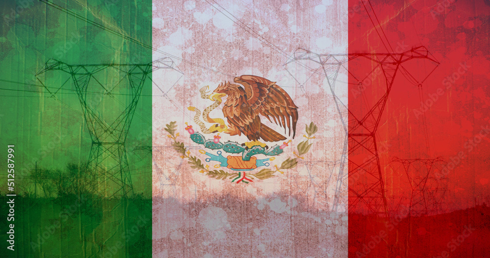 Fototapeta premium Image of flag of mexico over pylons