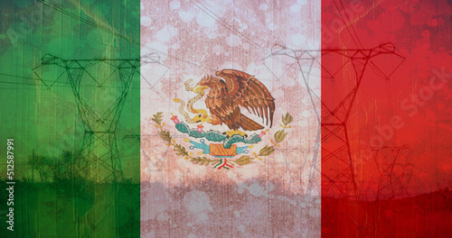 Image of flag of mexico over pylons