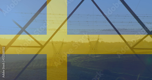Image of flag of sweden over pylons