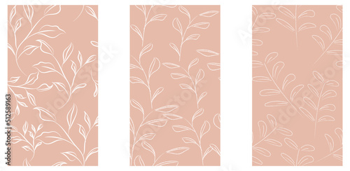 set of abstract leaves seamless pattern in bohemian style. vector Illustratio