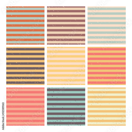 Striped grunge seamless pattern set vector. Shabby retro backgrounds with stripes. Bunch aged templates for design and filling