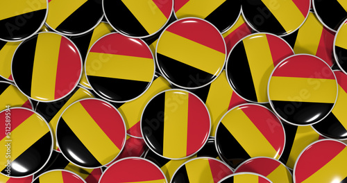3D rendering of Belgia flag pins on a wooden table for politics, support and nationalism