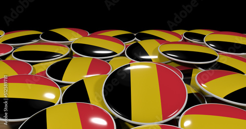 3D rendering of Belgia flag pins on a wooden table for politics, support and nationalism