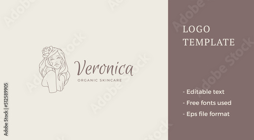 Elegant female beauty rose flower portrait posing with naked body minimalist linear logo vector