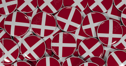 3D rendering of Denmark flag pins on a wooden table for politics, support and nationalism