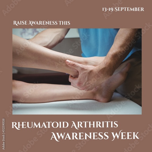 Caucasian doctor moving patient's leg and raise awareness this rheumatoid arthritis awareness week