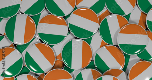 3D rendering of Irlandia flag pins on a wooden table for politics, support and nationalism
